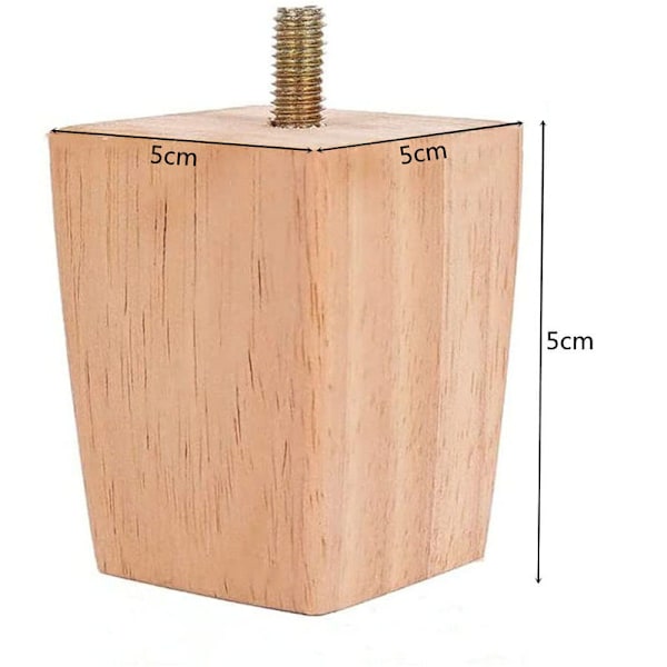4 kpl setti - 5 cm puiset sängynjalat huonekalujen jalkojen vaihtoon kiinnityslevyillä ja ruuveilla