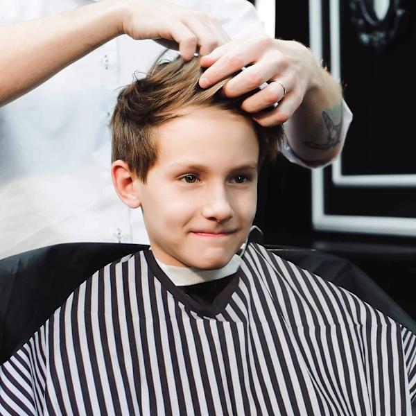 Frisør/Barber Shawl - Justerbar Sort og Hvid Stribet Hårklippingskåbe - Kort Stil