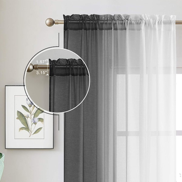 Ombre Skjørgardiner 137 cm x 213 cm - Imitert Lin Dobbeltsidig (Sett med 2) - Lysfiltrerende, Personvern - Svart Ombre for Soverom/Stue