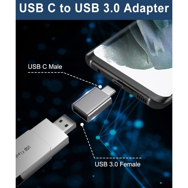 Sølv - 3 Pack USB C Han til USB 3.0 Hun Adapter, Thunderbolt