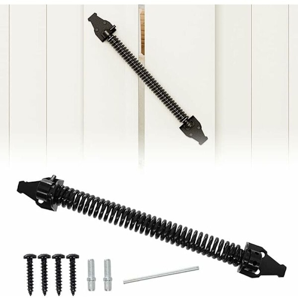 35,6 cm grindgårdsstängare, automatisk metalljusterbar dörrstängare, svart stängningsfjäder för trädörrsbarriär och vinyl (360 mm)