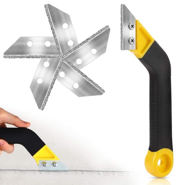 Pro Grout Scraping Rake Tool, Tile Grout Hand Saw Angled Grout Clean Remover with 6 Pcs Blades Replacement for Tile Cleaning