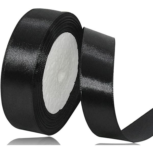 25mm x 22m Sort Satinbånd - Til Bryllup, Dåb og Fødselsdagsgave Dekoration Børnedag Gaver