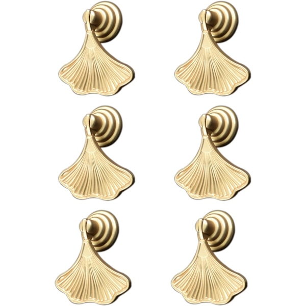 Ginkgo-bladformade knopphandtag, 6 st gyllene dropphängande handtag, enkelhålslådhandtag för skåp, skåp, skåp P