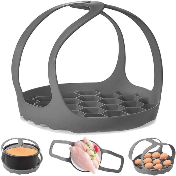 Slynge, Slinger Bakeware 6qt/8qt Instant Pot/Multifunksjonskomfyr Anti-Echaudage Stativ, BPA Silikon Egg Dampstativ (grå)