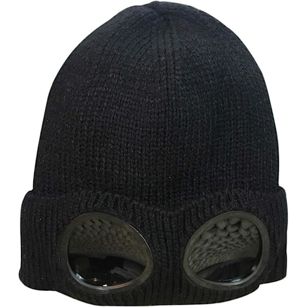 Unisex Goggle Beanie Strikket Vinter Chunky Beanie Hat(svart)