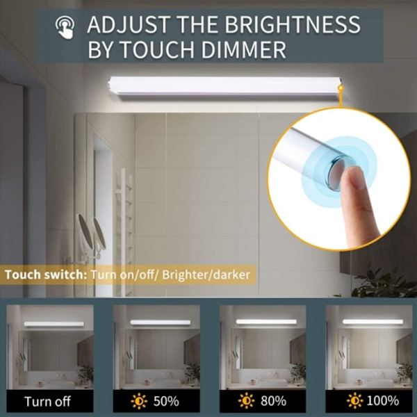 Genopladelig bærbar trådløs LED spejllampe, makeup-lampe, 3 lysstyrkeniveauer, berøringskontrol, badeværelses makeup-lampe, omklædningsrum, påklædningsværelse
