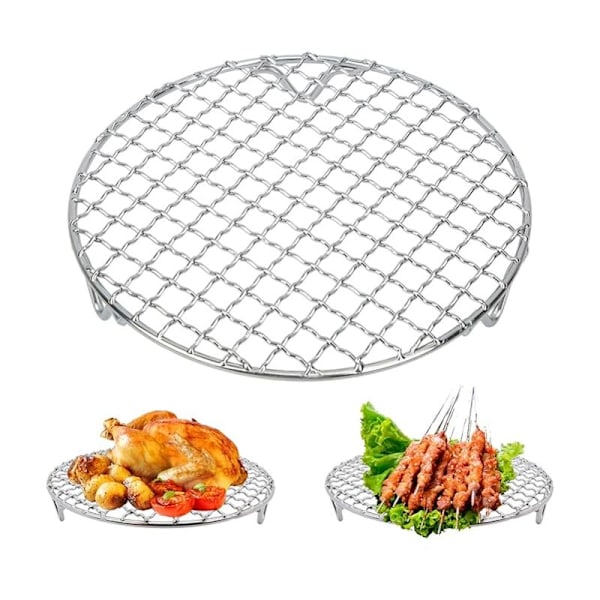 GRID Tilbehør til grill, 18cm/7.1 tommer grillrist i rustfrit stål, rund rist til grillning, kølerist til stabelbar stork