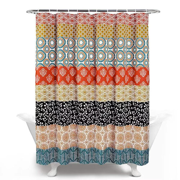 Bohemian stribet bruseforhæng med dristigt farvedesign, 180*180 cm, turkis og orange