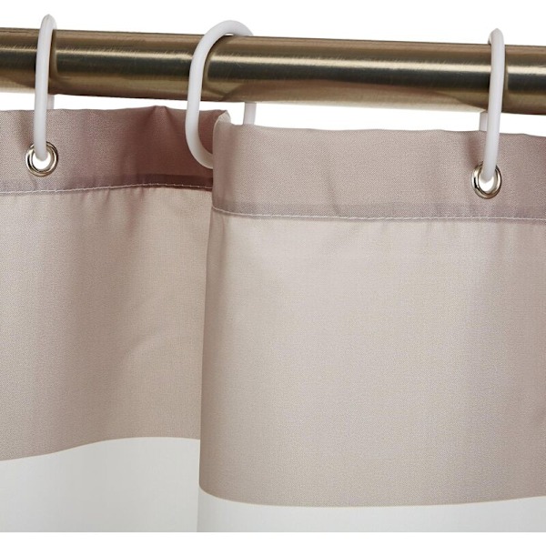 Bruseforhæng i vandafvisende printet stof med metaløjer og hvide plastik kroge, 180 x 180 cm, lysebrun/lys beige/beigemarron