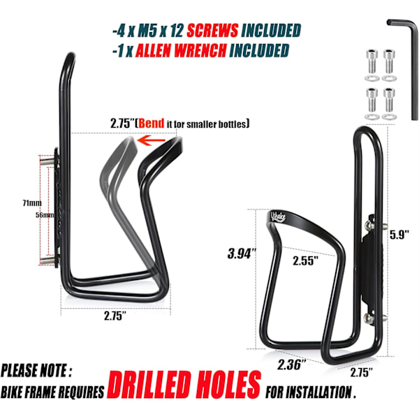Vattenflaskehållare, Basic MTB Cykel Aluminium Lätt Vattenflaskehållare Hållare Fästen (2-pack - Borrade hål krävs)