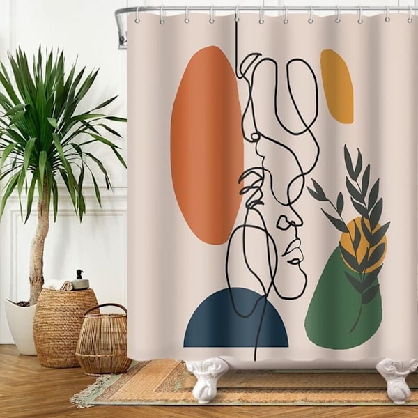 Duschdraperi abstrakt ansikte medium av det moderna århundradets minimalistiska konst terrakotta anti-mögel vattentätt tvättbart polyestertyg 180x180cm