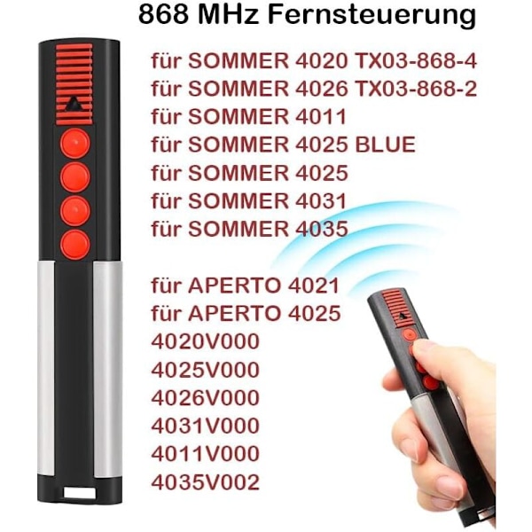 868 MHz autotallin oven kaukosäädin, malleille 4020 TX03-868-4, 4026 TX03-868-2, 4020V000, 4026V000, 4-kanavainen kaukosäädin, autotallin oven käsilähetin,
