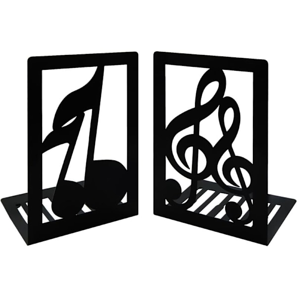 1 par sorte metalbogstøtter med musiktema, musikalsk melodi, skridsikre bogstøtter, børnekontorstøtte, bibliotek,