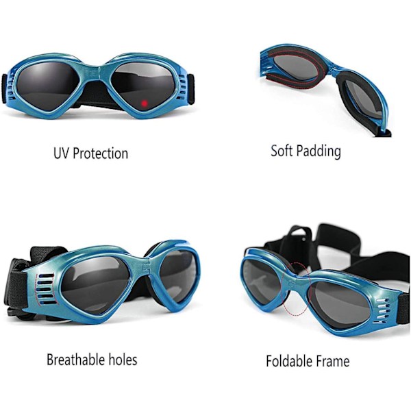 M-Dog Goggles, lemmikkieläinten aurinkolasit, taitettavat koiranlasit UV-suojalla (sininen)