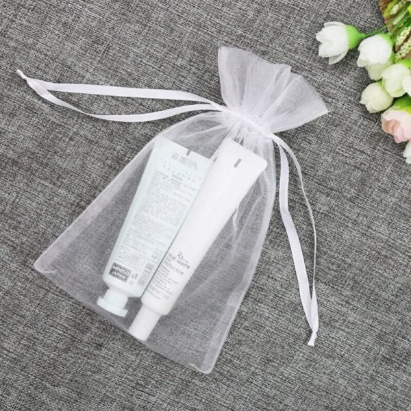 50 st Stora presentpåsar i organza, 20 x 30 cm Smyckespåsar Bröllopspåsar med snöre för förpackning av julklappar (vit)