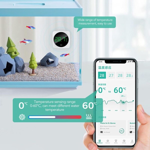 Akvarietermometer, LED digital displaytermometer, 0,1 ℃ Touch-läge och högprecisionsklocka LED Digital termometer för akvarium