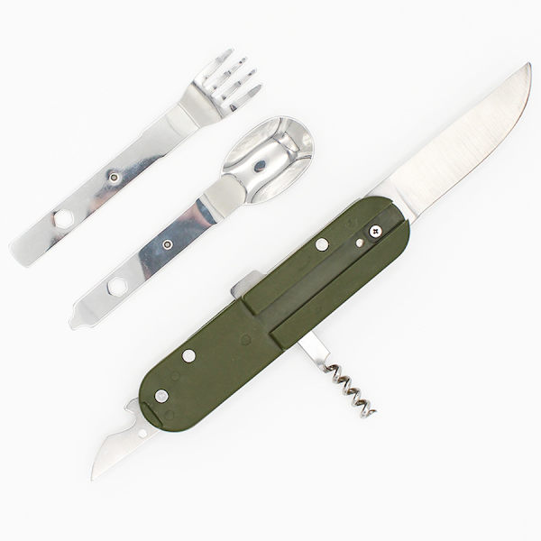 5 i 1 Rostfritt Stål Camping Bestick, Utomhus Camping Verktyg, Utomhus Bestick, Multifunktionell Fällbar Bestick Resebestick (2 stycken)
