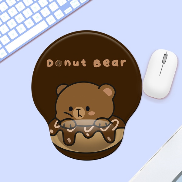 Cute Ergonomic Mouse Pad Wrist Support Wrist Rest Anti-Slip Gel Anime Kawaii 3D Bear Donut Mouse Pad, Silicone Wrist Pad, 24.7*21cm