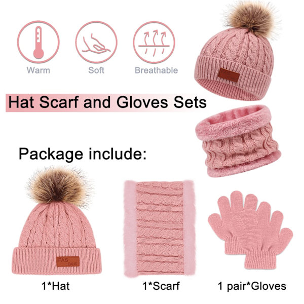 Barnens vintervarma mössa halsduk handskar set, varm stickad virkad tjock fluffig småbarnsmössa Pom Pom mössa varm handskset för flickor pojkar barn