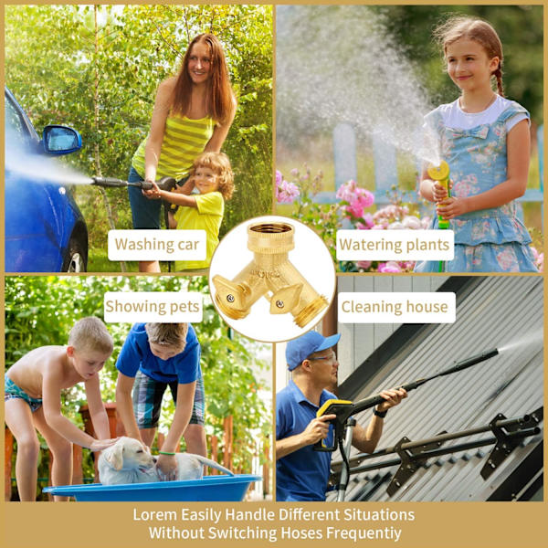 Havevandsslangefordeler 2-vejs - Heavy Duty Solid Messing Slange Y-fordeler, Slangehanefordeler, 3/4 Tommer Messing Slange Adapter Konnektor Afspærringsventil