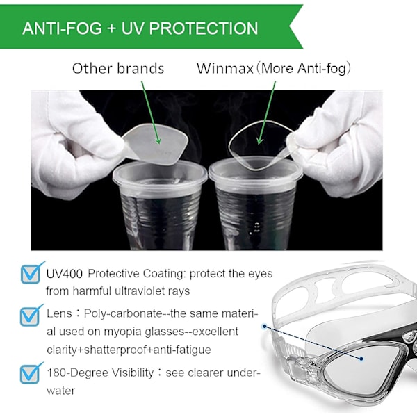 Svømmebriller, Svømmebriller Voksne Børn Transparent Anti-Fog Vandtæt UV-beskyttelse Justerbar 180 Graders Syn - Ideel til Mænd Kvinder Drenge