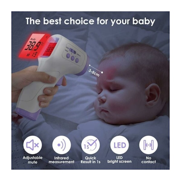 Infrarødt termometer til voksne med 2-i-1 feberalarm, 2-i-1 frontal kontakt med frontal funktion, LCD-display, infrarød baby voksen i