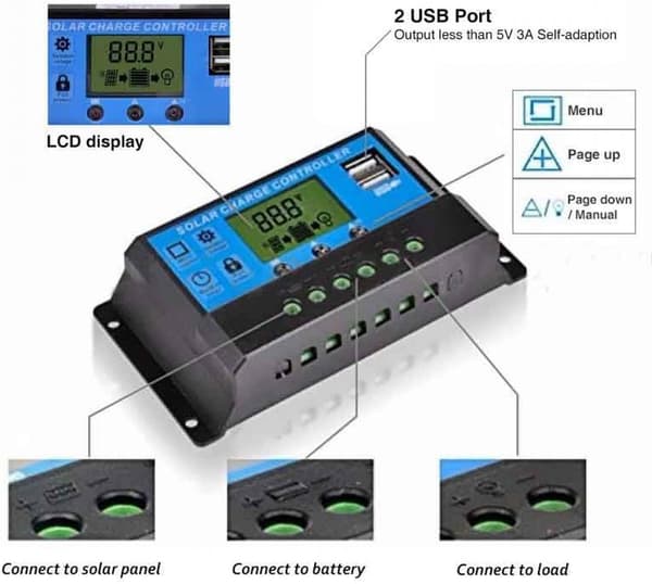 12V/24V Smart Solcellepanel Laderegulator med LCD-skjerm og