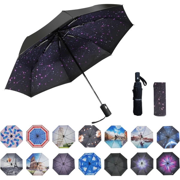 vindtätt och vattentätt stickparaply, UV-skyddande golfparaply，55CM8KKompakt reseparaply