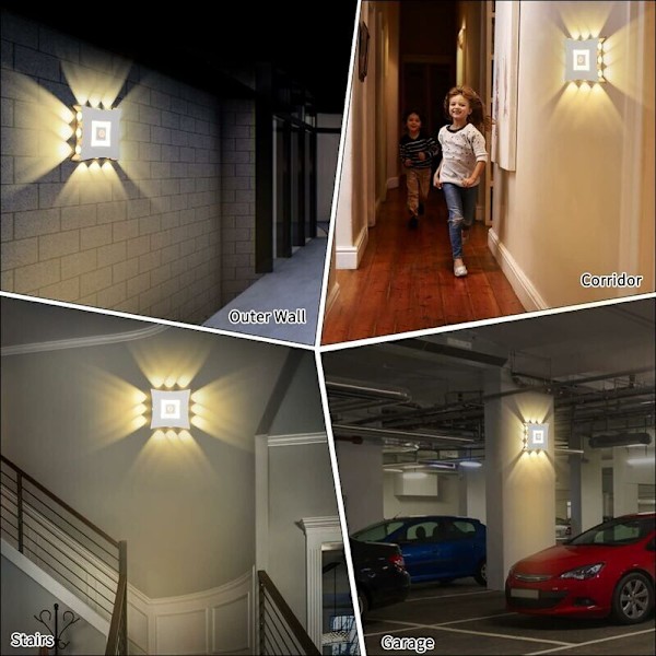 Vägglampa för vardagsrum och entré, modern 18W LED utomhusvägglampa med PIR-rörelsesensor, IP65 vattentät vägglampa, 6000K kallvitt trädgårdsaluminium