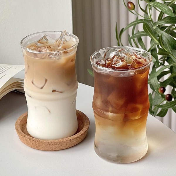2 bambus kaffekopper, drikke melk latte kopper, varmebestandige glass kopper