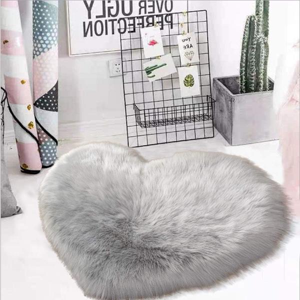 Hjärtformad matta söt persika hjärtplysch stolskudde soffa säng matta vardagsrum sovrum barnrum 80 × 90 cm (ljusgrå)