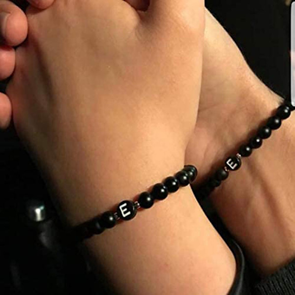 6MM sort mat sort obsidian perlekæde armbånd personligt par armbånd