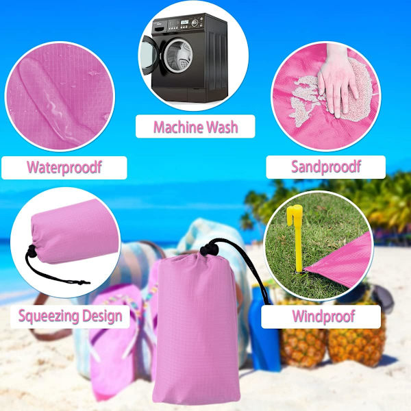 Vandtæt strandmåtte 210X200CM Anti Sand Picnic Tæppe, Foldbar bærbar strandtæppe med 4 fastgjort til strand, picnic, camping, rejser, udendørs