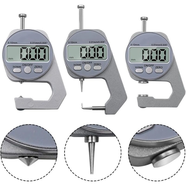0-10mm Digital Precisions Tjockleksmätare Aluminium Kropp Elektronisk Mikrometer för Metall Papper Tyg (Spetsig Topp)，8.75.51.5cm