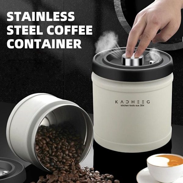 Kahvisäiliö, 1100 ml tyhjiötiivis ruostumattomasta teräksestä valmistettu kahvisäiliö, ilmatiivis kahviholvi kahvipavuille, jauhetulle kahville, pähkinöille, sokerille, muroille