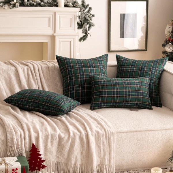 Julskotsk rutig kuddfodral bondgård klassisk rutig inredning soffkudde heminredning soffa vardagsrum säng 45*45*cm, grön