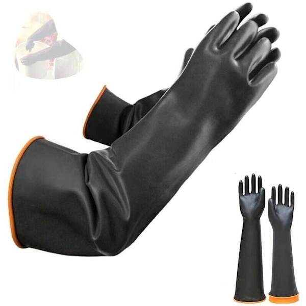 1 par latexhandsker, kemikaliebestandige, lange -ups i industrielle sikkerhedsgummibeskyttelseshandsker, resistente sorte handsker