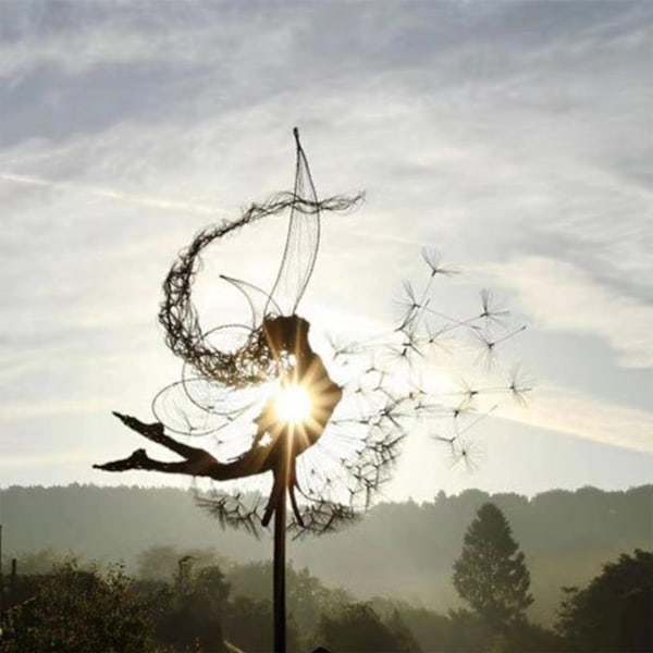 Blomsterfe-Elf Danser Med Løvetand Robin Whites Skulptur Have Metal Håndværk
