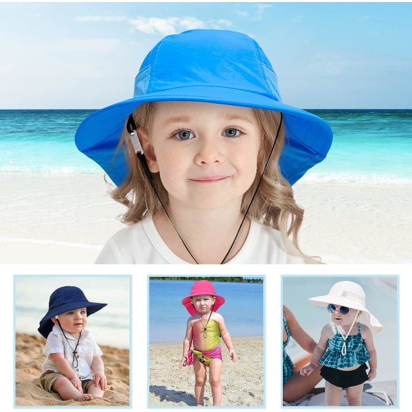 Blå (M) Baby Solhat Pige Dreng Hals Kap Beskyttelse Børn Spand Hatte Åndbar Baby Pige Strand Hat Toddler Sommer Hat