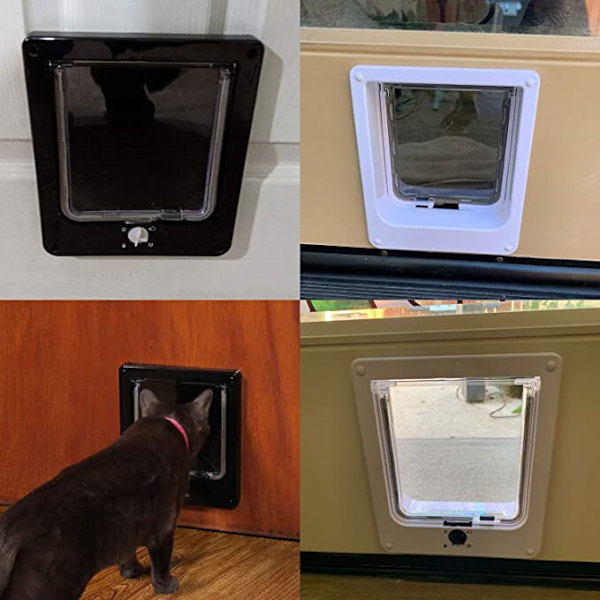 Kattlucka (innermått: 19,5 x 18 x 5,5 cm, svart) Magnetkattlucka med 4-vägs roterande lås för katter, kattungar och kattungar, uppgraderad version