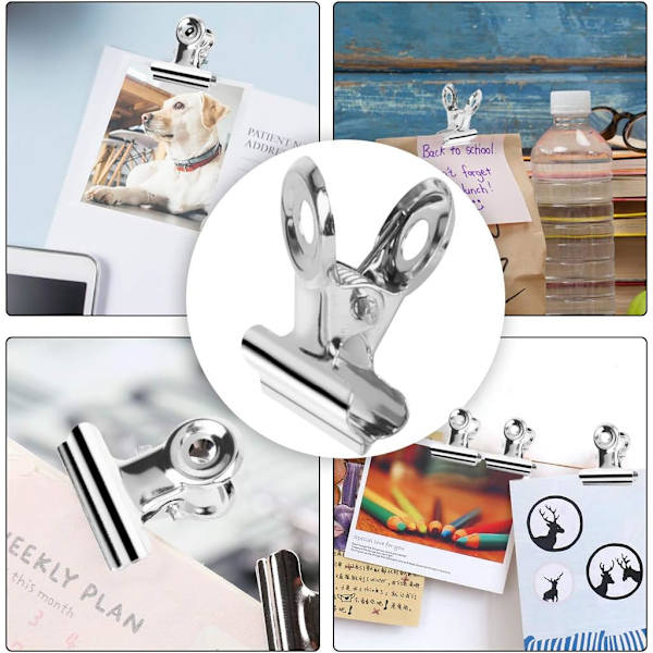 Bulldog Metallklämmor, 50 st Metallgångjärnsklämmor, 20 mm Pappersklämma, Silver Bulldog Bindeklämmor för Foton, Hemmakontorsmaterial (Silver)