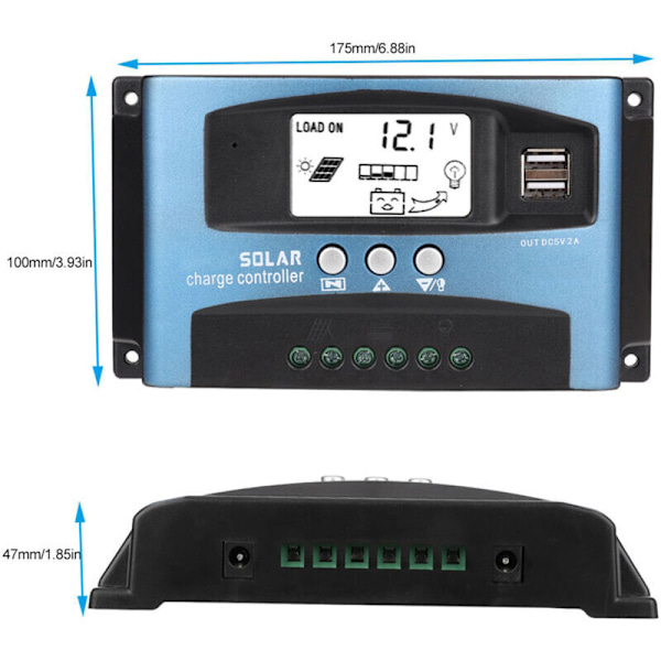 Solar Charge Controller, Dobbelt USB LCD-display, 12V 24V, MPPT 40A