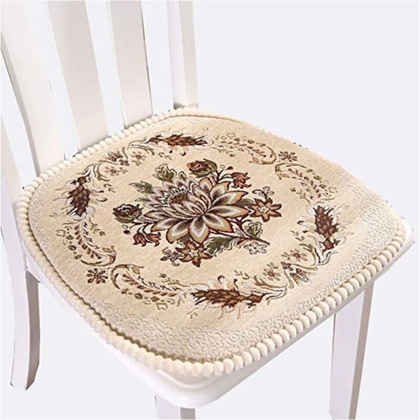 Stolskuddar, Europeiska blommiga broderade stolsdynor med fäste, Tvättbara matrumsstolskuddar för matsal, vardagsrum, kök
