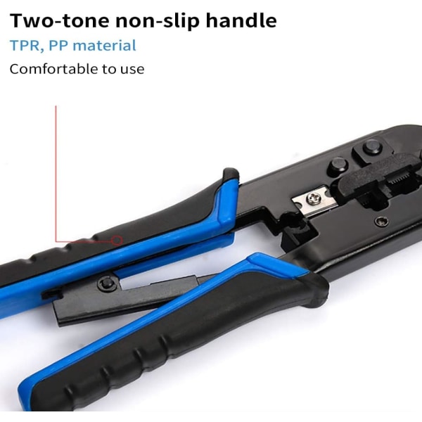 RJ45 Ethernet-krimper, 8P/6P-RJ11 nettverkskabelkrimper, RJ12 skrallekrimper kutter stripper blå