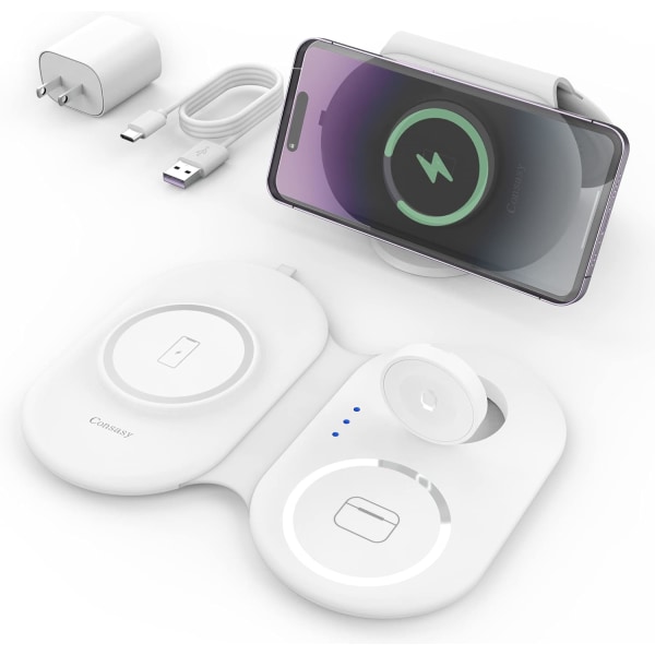 Magnetisk trådløs lader, iPhone 14 13 12 serie reiselader, AirPods 3/2/Pro, iWatch 2-Ultra