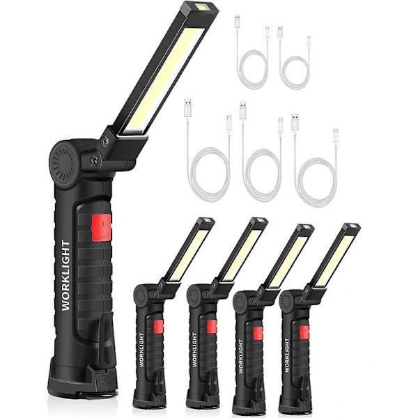 Byggepladslampe 5 stk. COB Arbejdslampe Genopladelig Led Arbejdslampe COB Værkstedslampe Lommelygte Arbejdslampe Led Arbejdslampe med Magnetisk Base