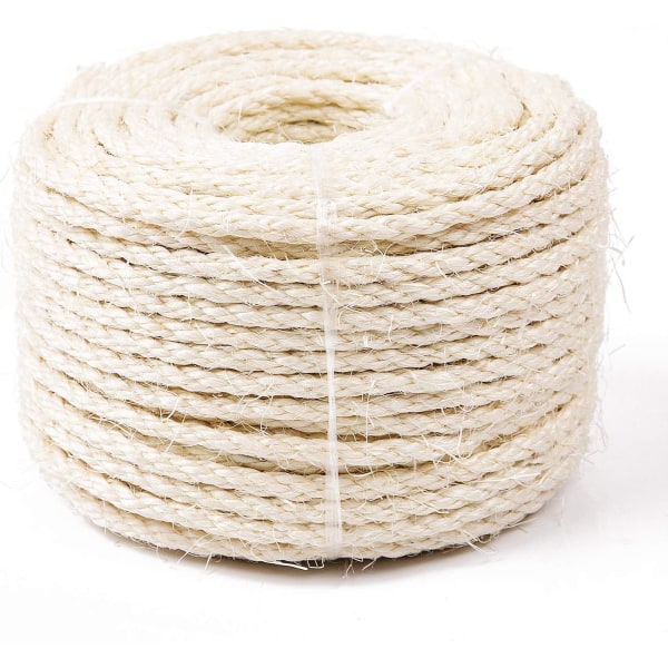 8mm Natural Sisal Rope Replacement Old Rope Ideal Accessory to Replace Cat Tree Posts, Sisal Toy Balls Included (25m, White)