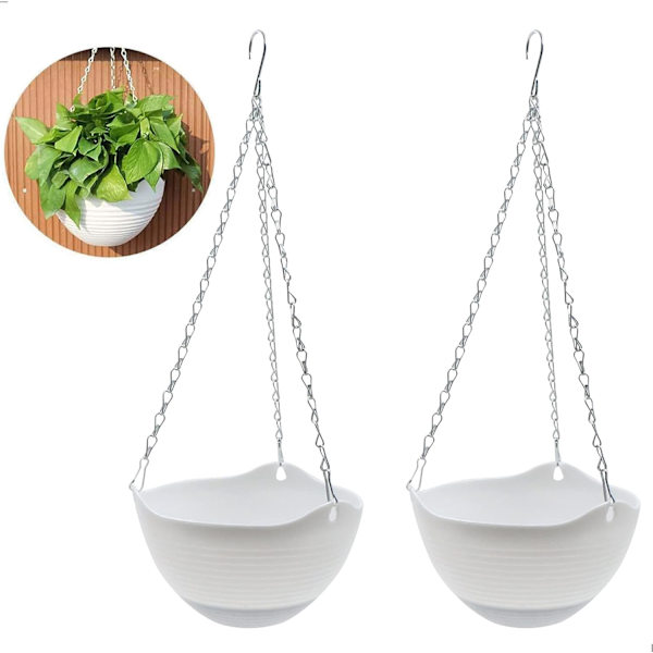 2 st balkong hängande blomkruka plast hängande korg med kedjehake - för vägg, inomhus, utomhus, balkong, trädgårdsdekoration för suckulenter och Cl