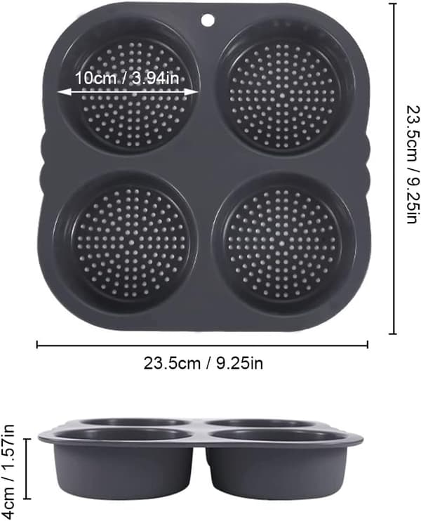Hamburgerbrødform 4 hulromsform, Mesh Hamburgerbrødform til å lage boller, Non Stick Bakeform Husholdningsmat Baking Nytt bakeverktøy (Grå)